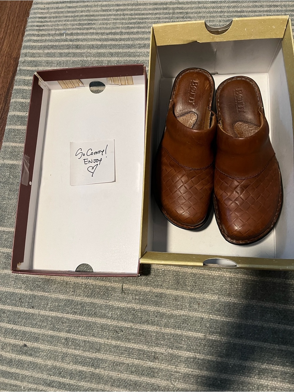 Born Designer Brown Woven Leather Slip-On Clogs size 6 - Picture 4 of 13